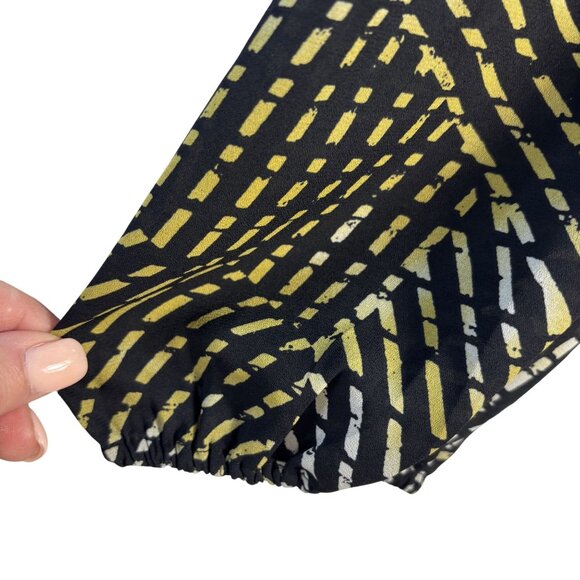 Allison Joy Black & Yellow Geometric Pattern Long Sleeve Blouse M - Picture 8 of 12